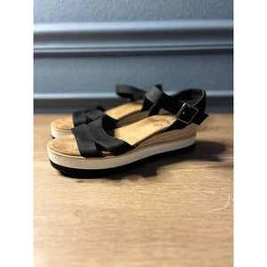 TOMS Black Espadrille Platform Wedge Sandals Women US W 8.5